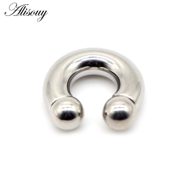 (Light Yellow Gold Color, White) 1PC Big Large Size Captive Bead Nose Ring Ear Plug Expander Guauge Male Genital BCR Hoop Earring Piercing Body Jewelr