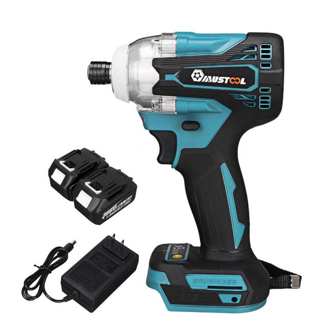 (Two Batteries, EU Plug) 10 Energy-Saving Core Pasted with 388VF Blue Electric Screwdriver Collet 6.35mm 4-Speed Belt Lamp