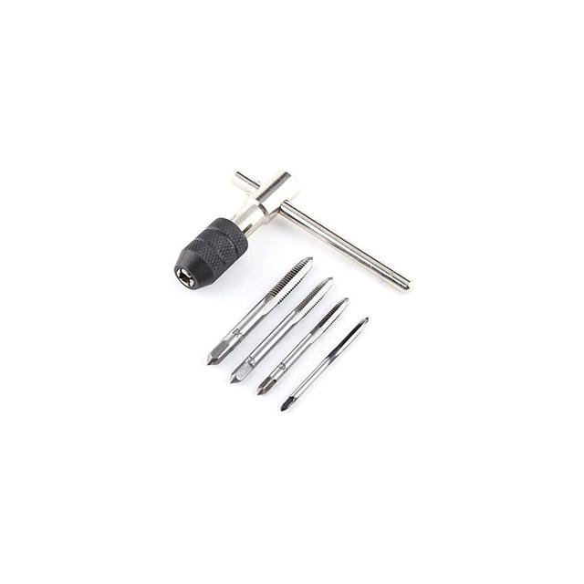 4pcs Straight Flute Hand Taps Set Assortment M3, M4, M5, M6 Steel with 1pc Thread Tap Wrench