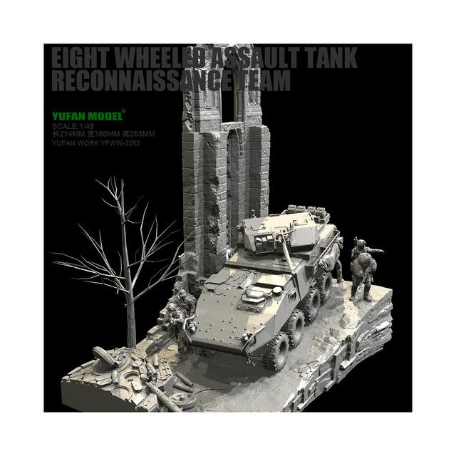 YUFAN MODEL1/48 resin soldier figure Eight-wheeled armored car scene ( soldier 5+ scene platform) self-assembled