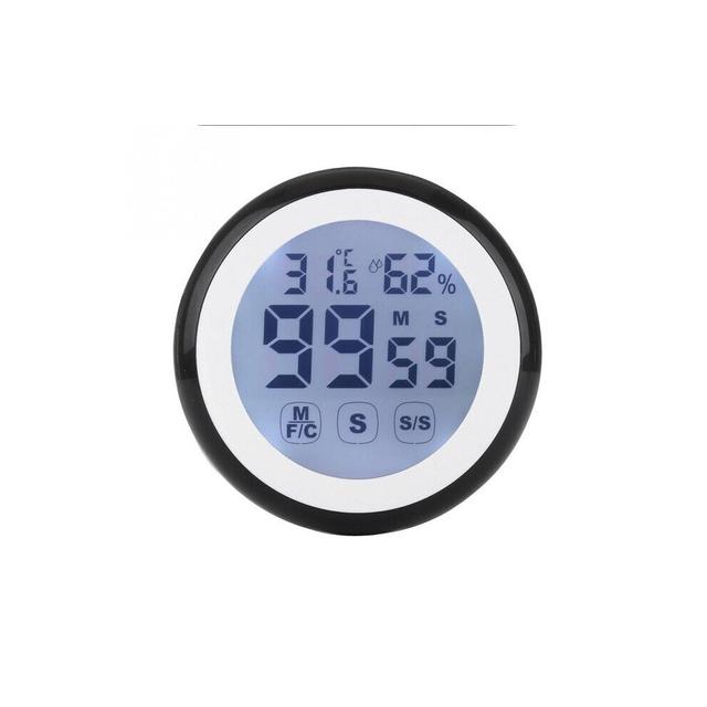 (Black) LCD Digital Touch Screen Kitchen Timer Count UP Alarm Clock Temperature And Humidity Me