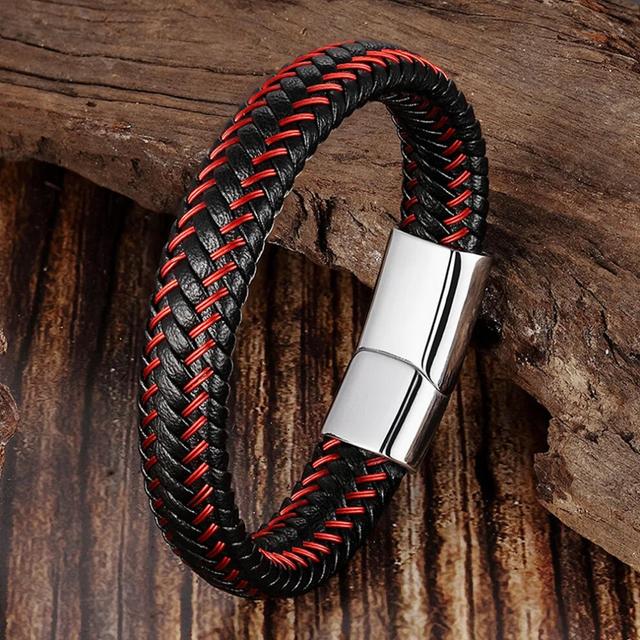 (19cm | Black, B1052002) Leather Braided Rope Bracelet Mens Leather Bracelets