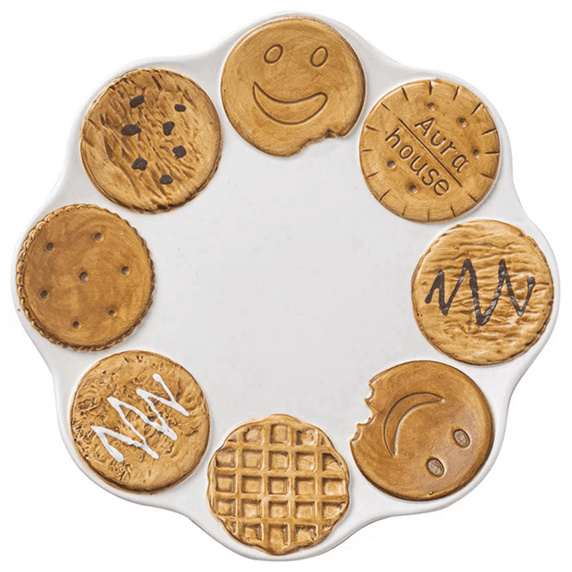 Cute Ceramic Office Dessert Plate,Brown & White,Brown Cookie Plate