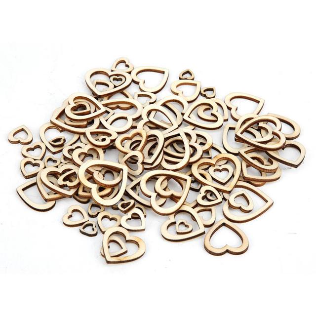 200Pcs Hollow Heart Shape Wood CrafT natural