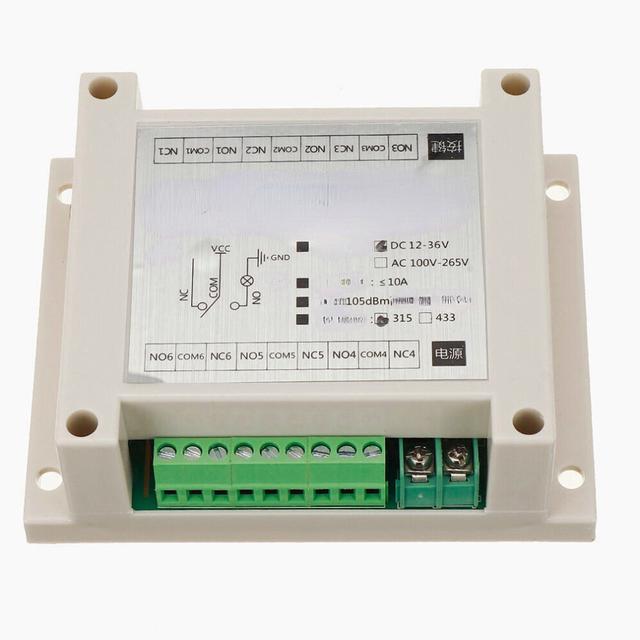 (315MHz, 9V) DC 12V-36V 6-channel Wireless Remote Control Switch Universal Multi-function Receiving Controller Relay Motor
