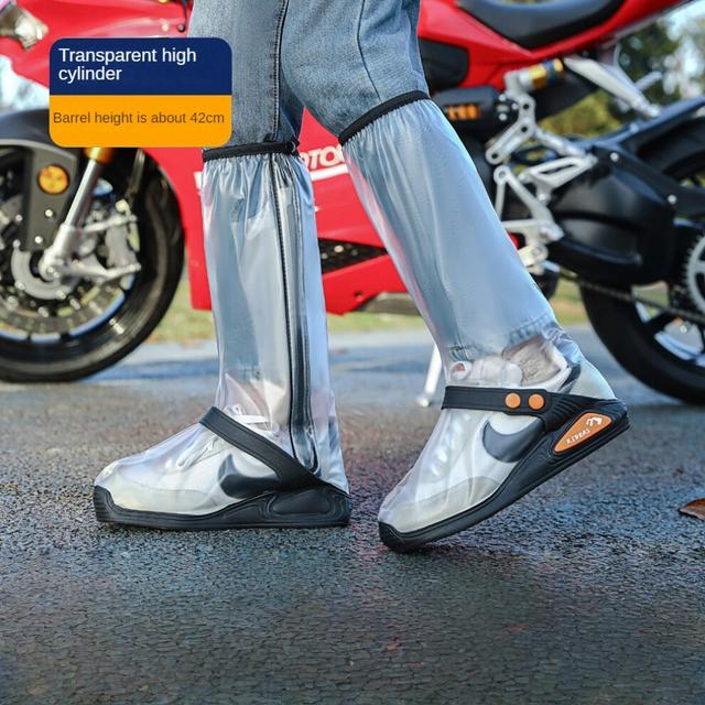 (M-Height-42cm, White transparent) Waterproof Shoe Covers, Non-Slip Rain Boots Shoes with Reflector & Zipper, Reusable & Foldable Rainproof Boots Cove