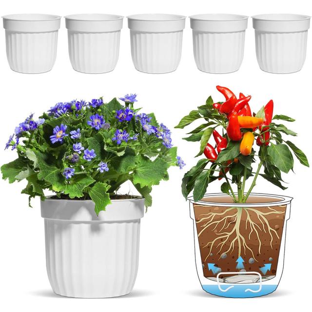 Indoor Ceramic Flower Pot With Saucers, Self Watering Planter Pot For Air Circulation And Healthy Root Growth, Contemporary Design Eco-Friendly Cerami