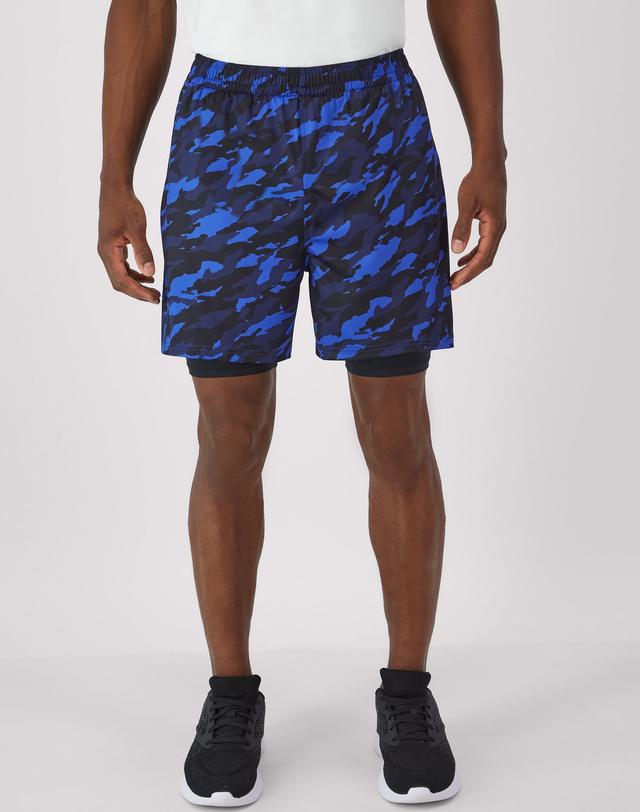 Hanes Moves Men's 2-in-1 Gym Shorts, 5" Inseam Deep Royal Hype Camo/Black S