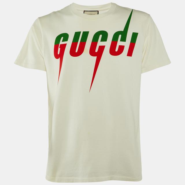Gucci Tri Color Blade Logo Printed Cotton Knit Crew Neck T-Shirt XS