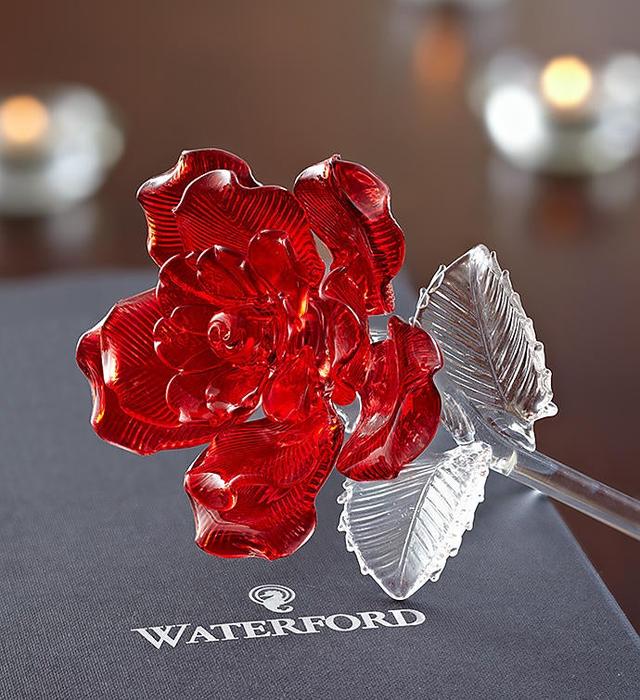 1-800-Flowers Flower Delivery Waterford Red Glass Rose
