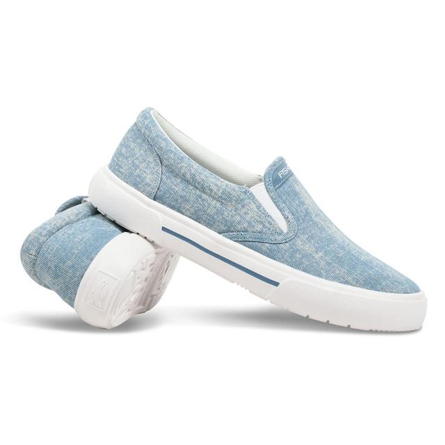 Fishooz Women's Sunwashed Slip-On Denim/White Shoes SUN-WSO-DNM-W in Blue, 8