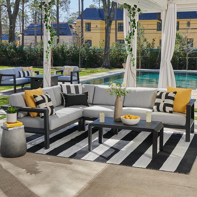 St. Lucia Midnight Aluminum with Cushions 5 Piece Sectional Group + 43 x 22 in. Coffee Table (Canvas Granite)