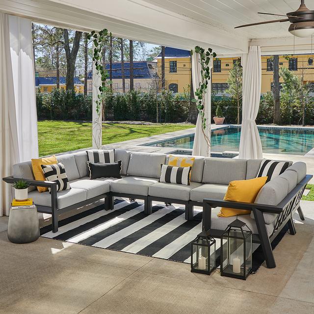 St. Lucia Midnight Aluminum with Cushions 7 Piece Sectional Group (Canvas Granite)