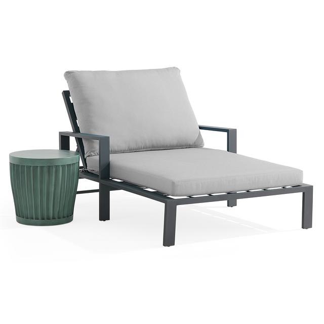 Montecito Charcoal Aluminum with Cushions 2 Piece Double Chaise Lounge Set + Sea Glass 20 in. D Fluted Side Table (Canvas Granite)