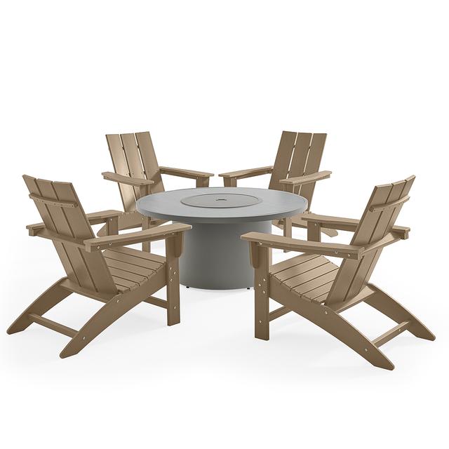 Modern 5 Piece Set XL Adirondack Chair Chat Set + 48 in. D Sintered Fire Pit (Weathered Wood)