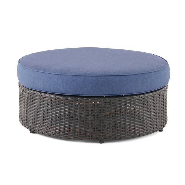 42 Inch Brown Wicker Ottoman with Sunbrella Cushions for Outdoor Living