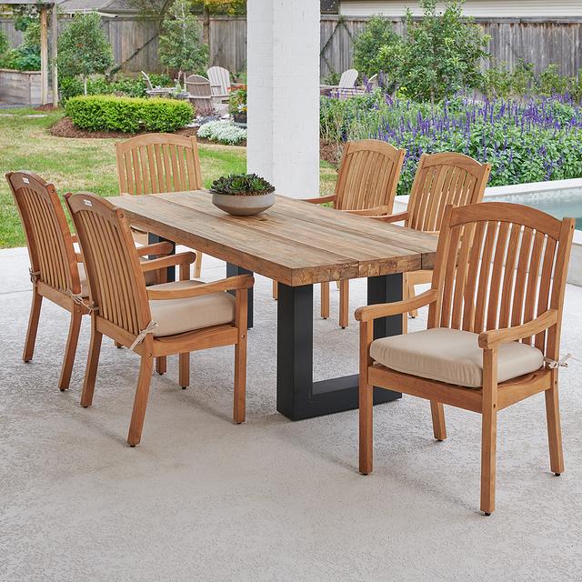 Eastchester Teak with Cushions 7 Piece Dining Set + Balencia 84 x 40 in. Table (Beige)
