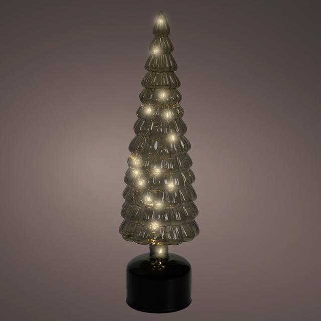 Glass Christmas Tree Decor with Flashing Warm White Lights (Transparent Green)