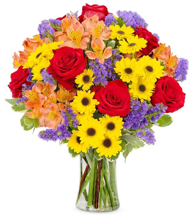 Hearth Happiness Quad Floral Bouquet in Glass Vase