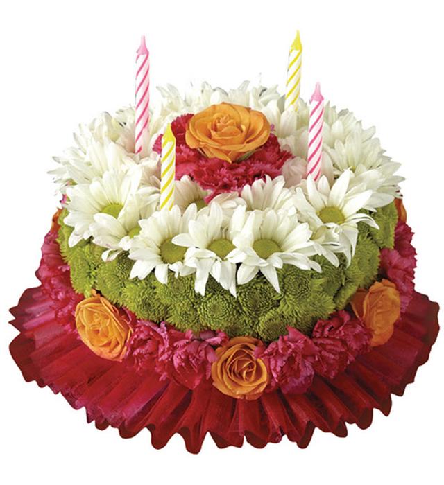 Birthday Flower Cake Arrangement with Colorful Blooms
