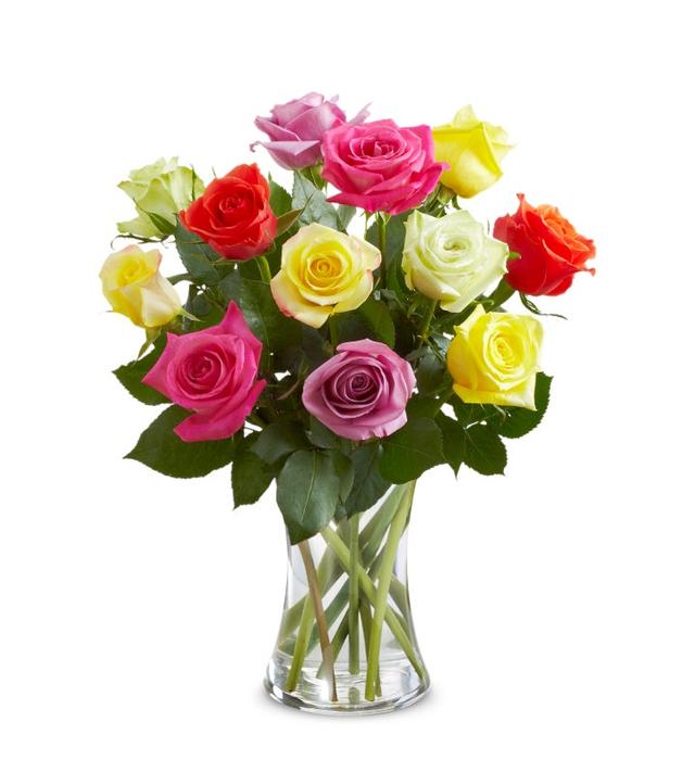Assorted Bright Roses | 12 Stems | Floral Arrangement
