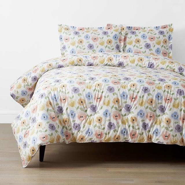 Pastel Poppies Classic Cool Organic Cotton Percale Comforter Set - Beige/Brown/Ivory, Size Twin/twin XL, Floral | The Company Store