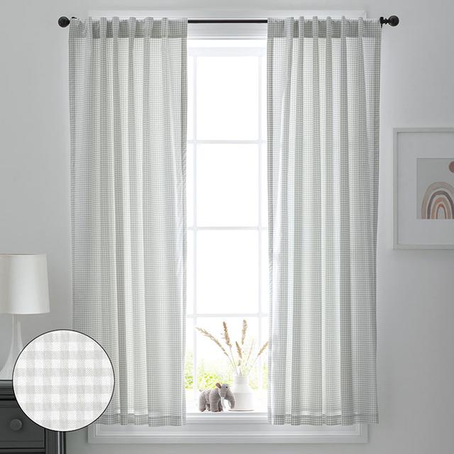 Ditsy Gingham Classic Cool Organic Cotton Percale Window Curtain - Gray, Plaid Print, 44" x 63", Size 44 x 63/Plaids | The Company Store