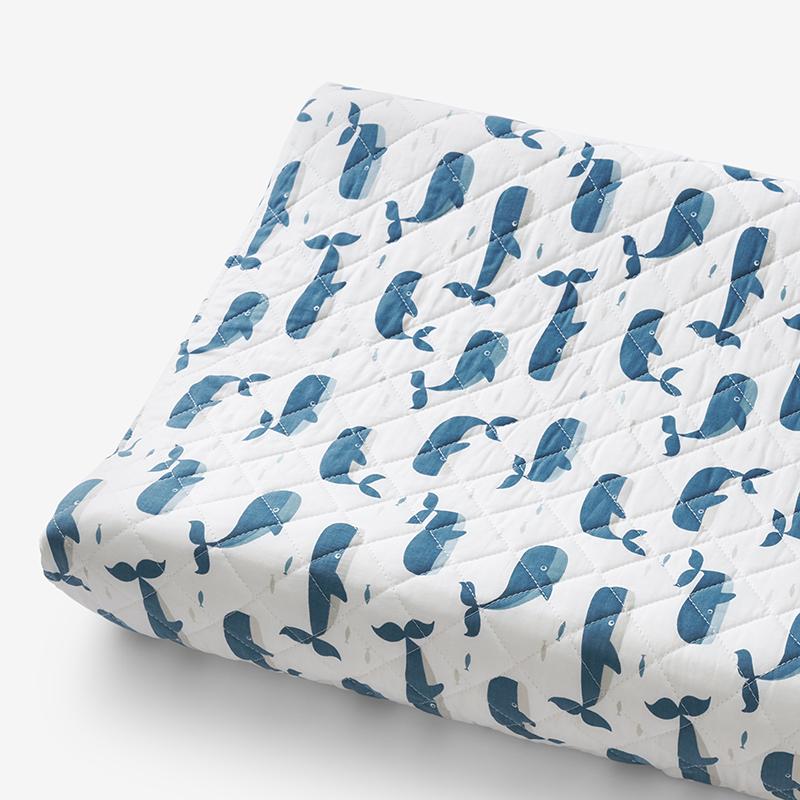 Whale School Classic Cool Organic Cotton Percale Quilted Changing Pad Cover - Blue, Size 16 In. x 31.5 In. x 3.75 In. | The Company Store