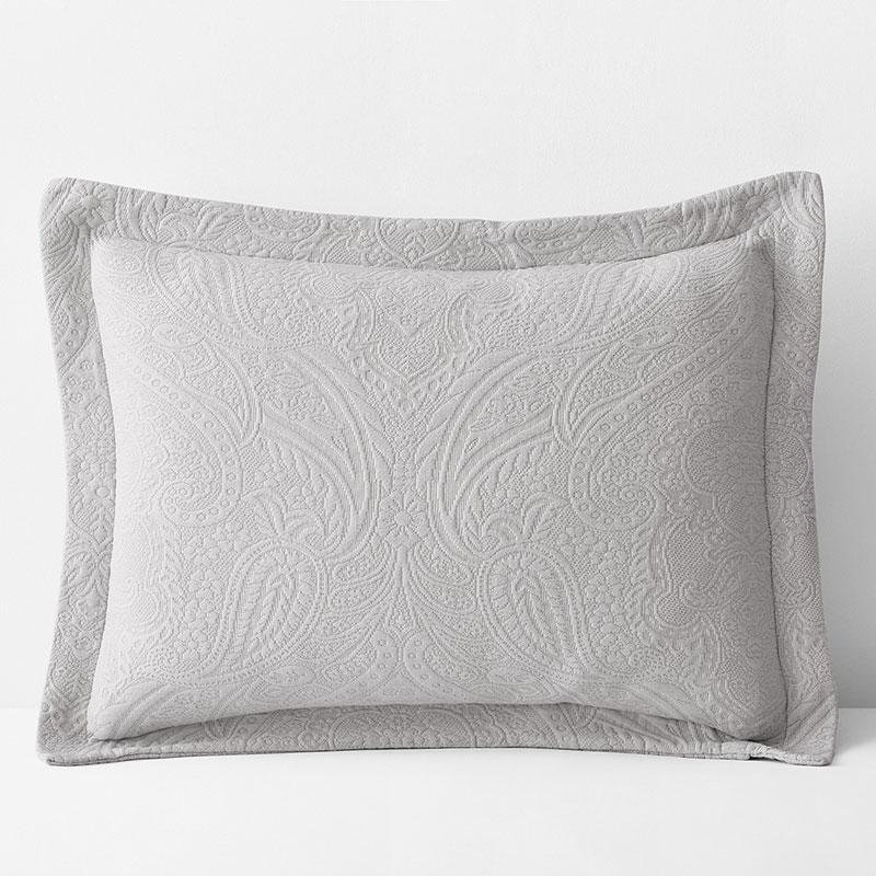 Hillcrest Cotton Matelassé Sham - Light Gray, Size King, Damask Medallion/Solid | The Company Store