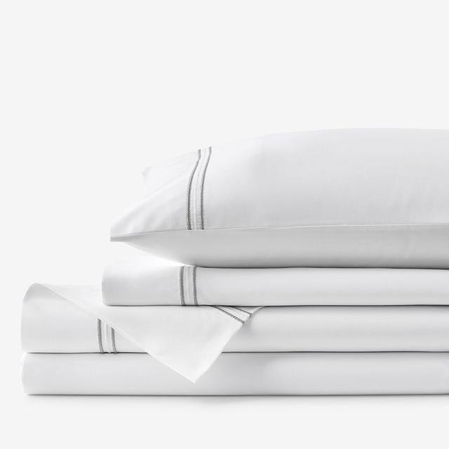 Dorset Stripe Luxe Smooth Egyptian Cotton Sateen Bed Sheet Set - Gray/White, Size California King | The Company Store