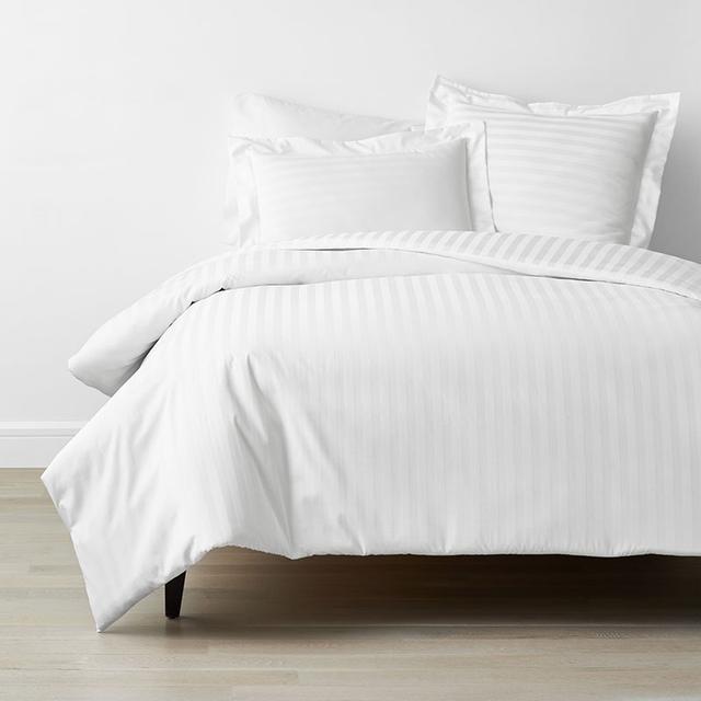 Dobby Stripe Classic Smooth Wrinkle-Free Sateen Bed Duvet Cover - White, Size Full/queen/Stripes | The Company Store