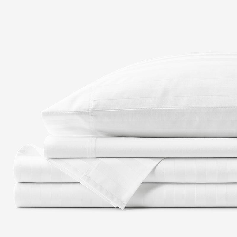 Dobby Stripe Classic Smooth Wrinkle-Free Sateen Bed Sheet Set - White, Size Twin XL/Stripes | The Company Store