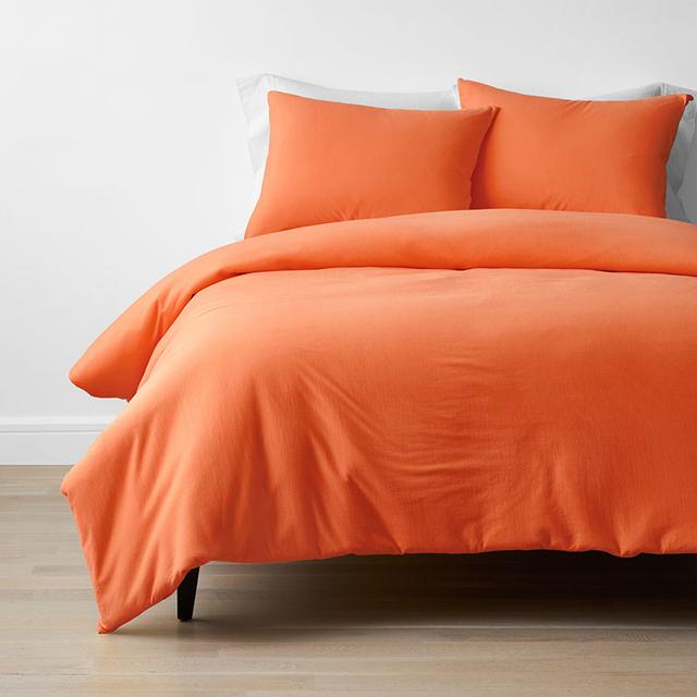T-Shirt Soft Jersey Knit Duvet Cover Set - Orange/Coral, Size Full, Cotton | The Company Store