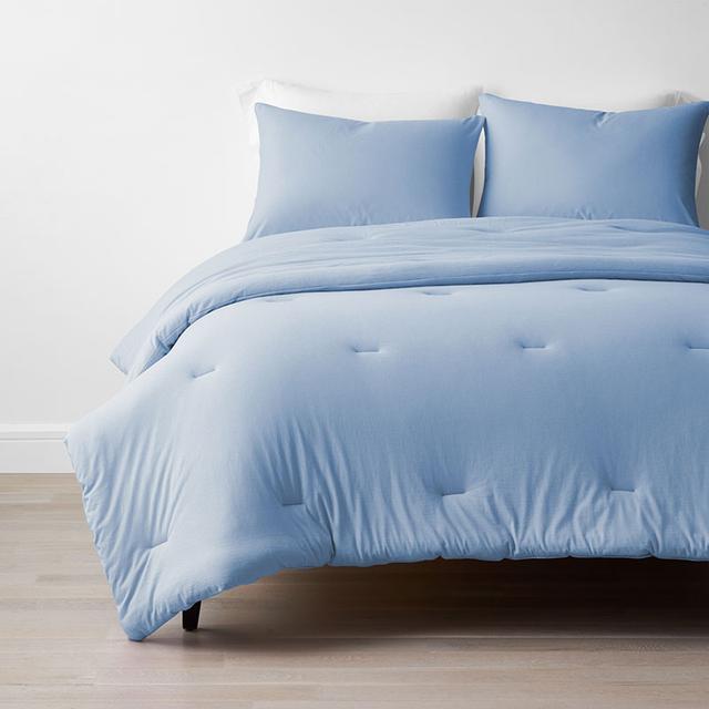 T-Shirt Soft Jersey Knit Comforter Set - Cloud Blue, Medium Warmth, Full/Queen, Cotton | The Company Store