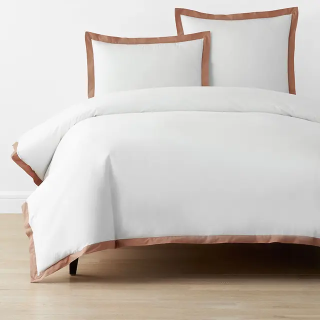 Solid Border Classic Cool Cotton Percale Duvet Cover - Clay, King/Cal. King - Orange/Coral/White, Size California King | The Company Store