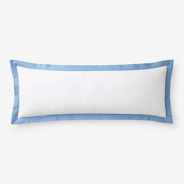 Solid Border Classic Cool Cotton Percale Sham - Porcelain Blue, Lumbar - Blue/White, Size 14 x 40 | The Company Store