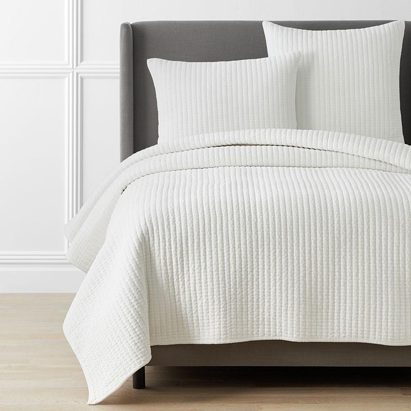 Straight Stitch Velvet Quilt - White, Size Full/queen, Cotton | The Company Store