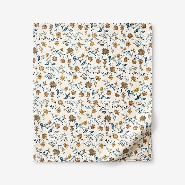 Misha Floral Premium Smooth Sateen Flat Bed Sheet - Blue/Brown/Ivory, Size Full | The Company Store