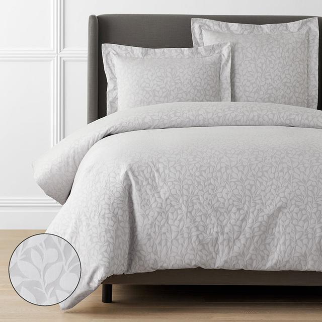 Jacquard Leaf Yarn-Dyed Premium Smooth Supima® Cotton Wrinkle-Free Sateen Duvet Cover - Light Gray, Twin/Twin XL | The Company Store