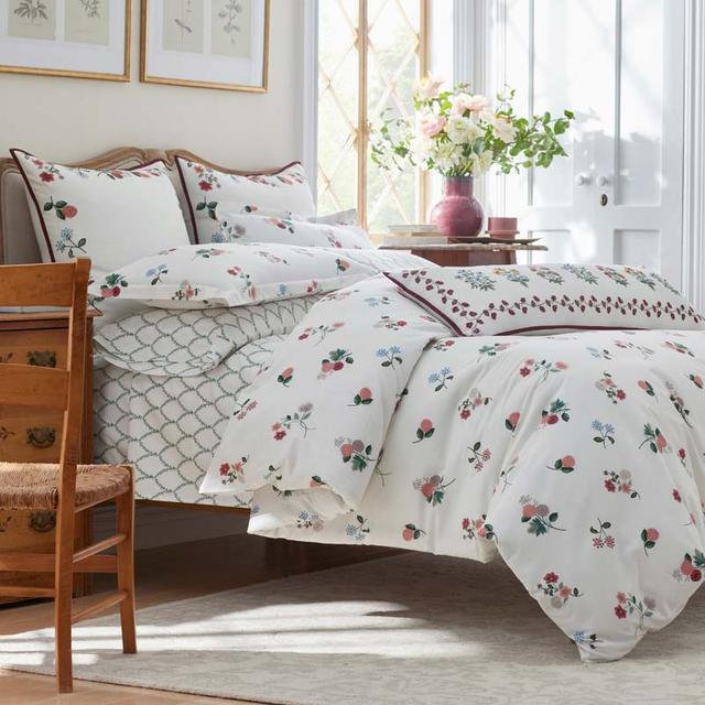 Ditsy Dahlia Classic Cool Cotton Percale Duvet Cover - Cream Multi, Twin/Twin XL - Green/Ivory | The Company Store