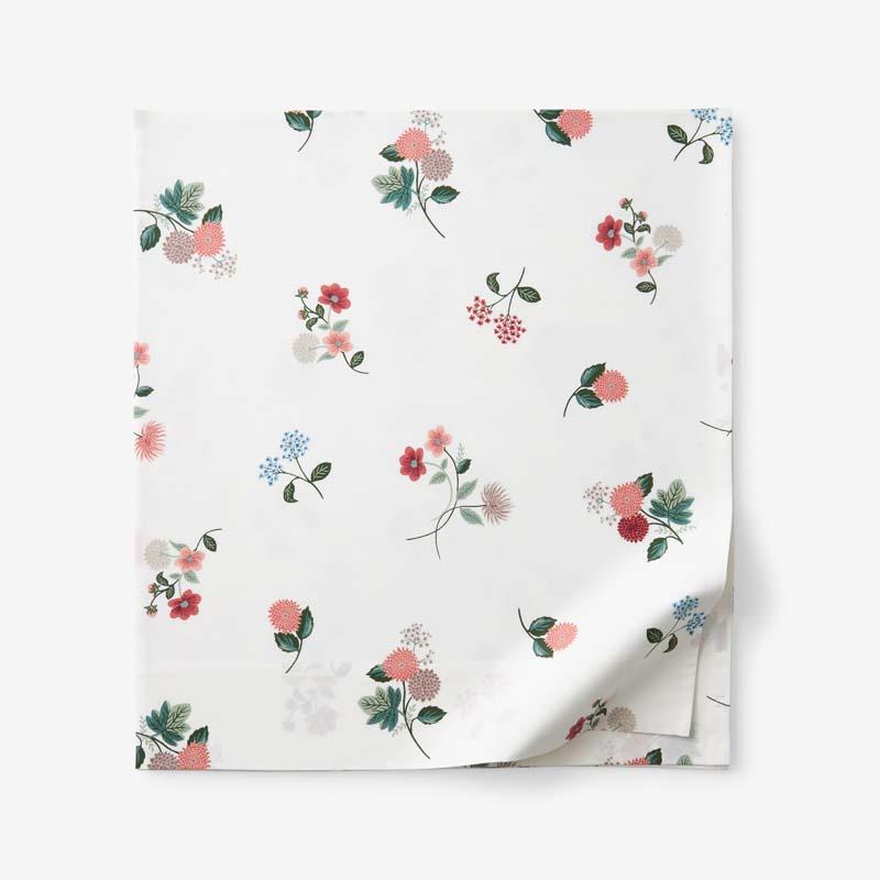 Ditsy Dahlia Classic Cool Cotton Percale Flat Bed Sheet - Green/Ivory, Size Queen | The Company Store