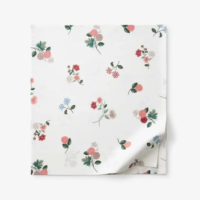 Ditsy Dahlia Classic Cool Cotton Percale Flat Bed Sheet - Cream Multi, King/Cal. King - Green/Ivory, Size California King | The Company Store