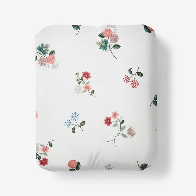 Ditsy Dahlia Classic Cool Cotton Percale Fitted Bed Sheet - Green/Ivory, Size King | The Company Store