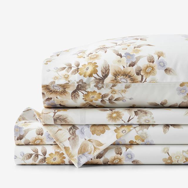 Primrose Bloom Premium Smooth Wrinkle-Free Sateen Bed Sheet Set - Beige/Brown, Size Twin | The Company Store