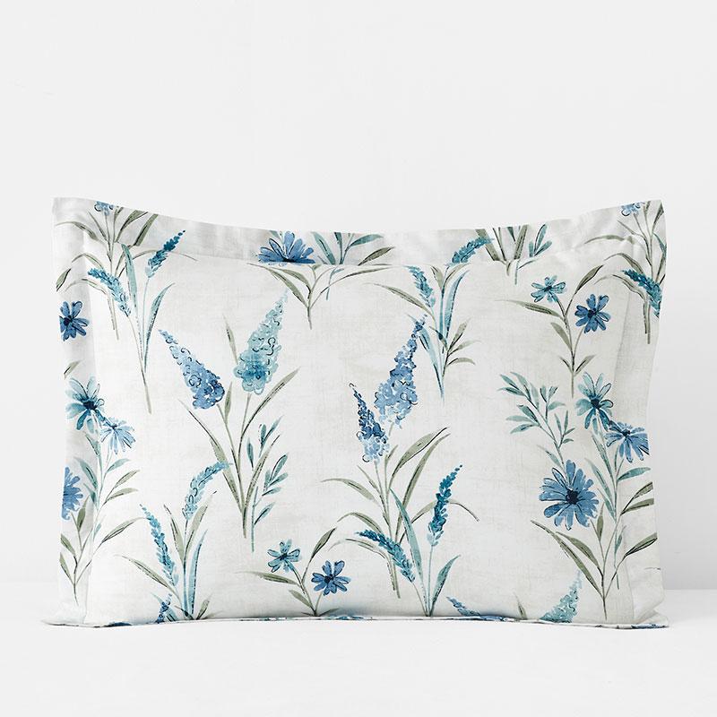 Nature's Vine Classic Smooth Sateen Sham - White Multi, Standard - Blue/White | The Company Store