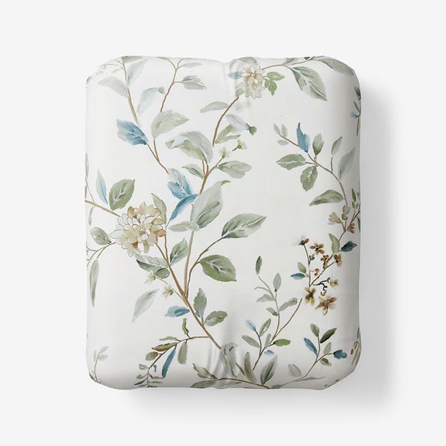 Whispering Leaves Premium Smooth Wrinkle-Free Sateen Fitted Bed Sheet - Blue/Green/Ivory, Size Twin | The Company Store