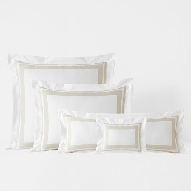 Double Border Premium Smooth Supima® Cotton Wrinkle-Free Sateen Sham - Ivory/White, Size Standard | The Company Store