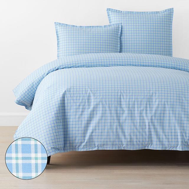 Sunshine & Blooms Classic Cool Cotton Percale Duvet Cover - Plaid Blue Green, King/Cal King | The Company Store