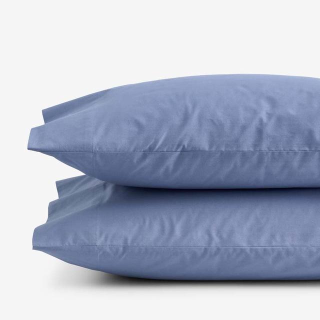 Solid Garment Washed Cotton Percale Pillowcase Set - Denim Blue, Size King | The Company Store