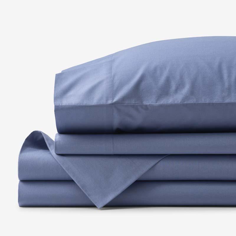 Solid Garment Washed Cotton Percale Bed Sheet Set - Denim Blue, Size Twin | The Company Store